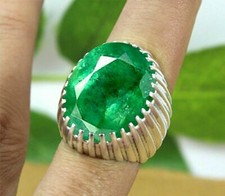 Solid 925 Sterling Silver Green Emerald Zircon Gemstone Mens Unisex Ring Jewelry