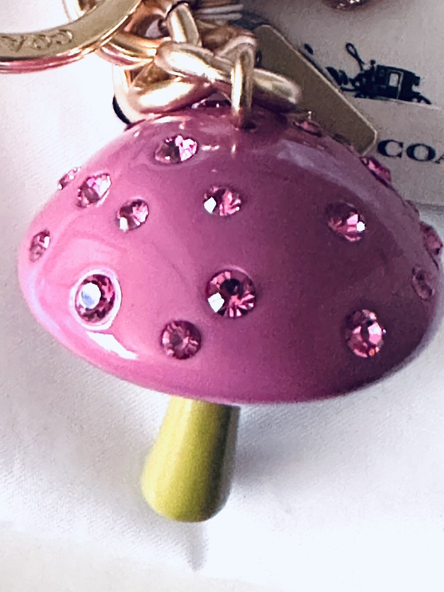 NWT COACH MUSHROOM BAG CHARM FOB KEYRING PINK CRYSTALS