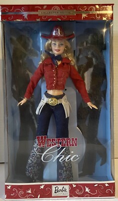 Barbie Collector Edition: Western Chic Barbie Doll (2001 Mattel) - Denim & Red Cowboy Hat - View #9