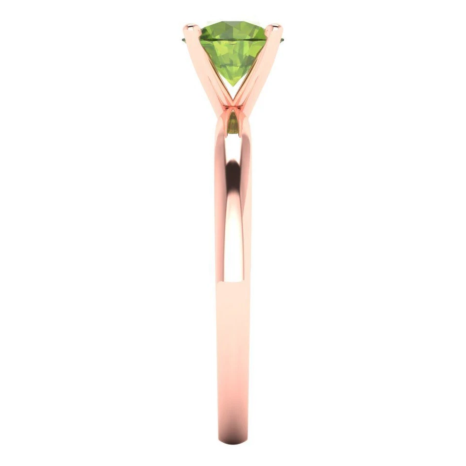 1 cttw Round-Cut Natural Peridot Solitaire  Engagement Ring (14K Rose Gold) - Image 3 of 4