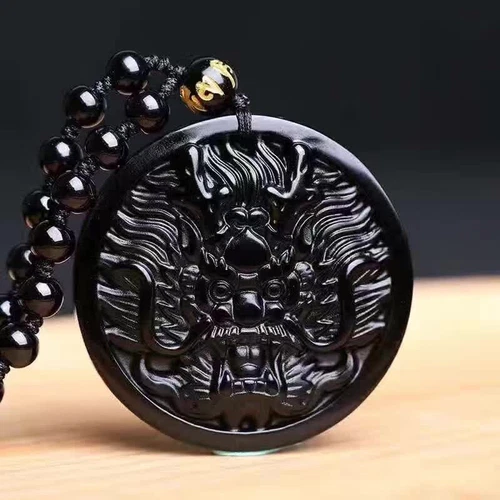 Natural Black Obsidian Hand Carved Dragon Head Lucky Amulet Pendant Necklace HOT - Picture 7 of 9