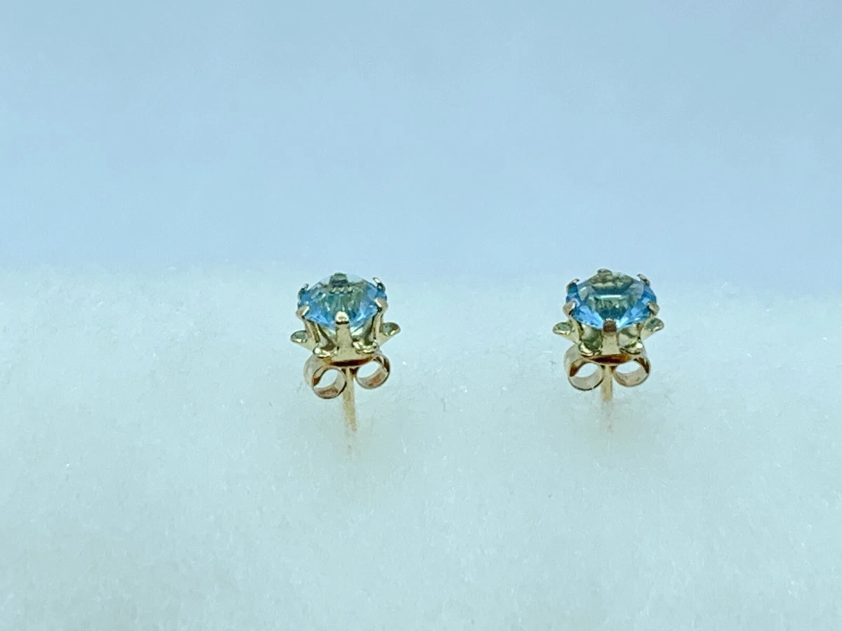 JCM 14k YELLOW GOLD ROUND CUT BLUE CZ STUD EARRINGS 0.5g g31 eBay