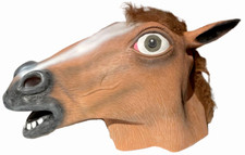 Deluxe RUBBER HORSE HEAD MASK Full Face Latex Brown Fur Costume Godfather Gag