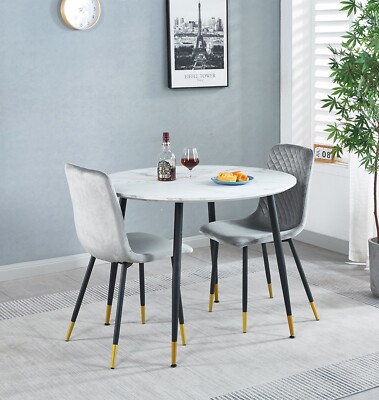 Dining Set, White Marble Top Small Kitchen Table and Grey Fabric
