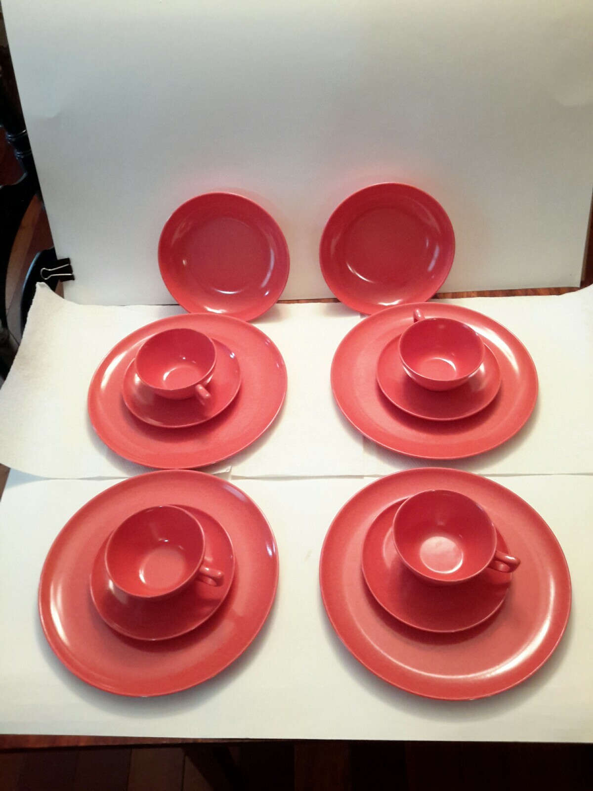 Branchell Melmac Rose/Red 14 Piece Cups, Saucers, Plates, Bowls Set eBay