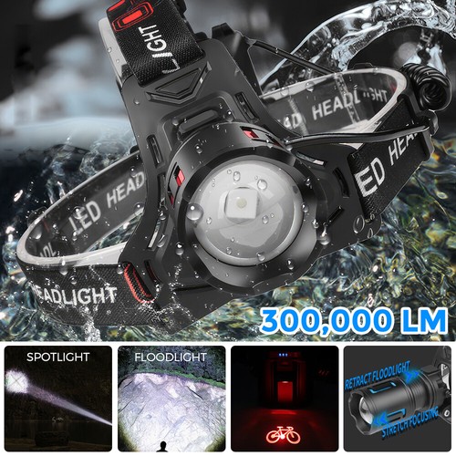 300000LM LED Headlamp Rechargeable Headlight Light Head Torch Lamp Flashlight - Picture 3 of 24