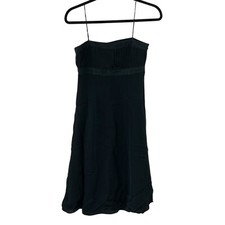 Ann Taylor Women's Spagetti Strap Black Silk LIned Dress Pleated Bust Side Zip 0