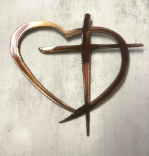 Heart & Cross Mini - Metal Wall Art - Copper  and Bronzed Plated 6 1/2" x 6"