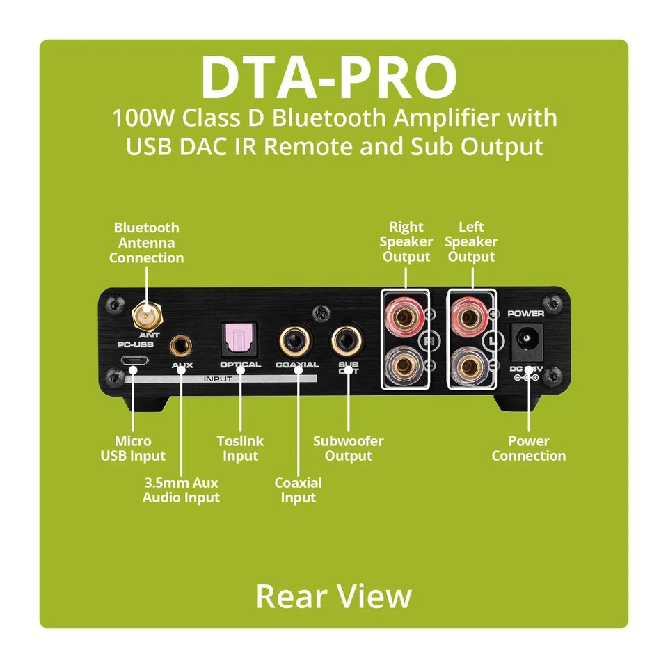 Dayton Audio DTA-PRO 100W Class D Bluetooth Amplifier with USB DAC IR Remote and - Image 4 of 4