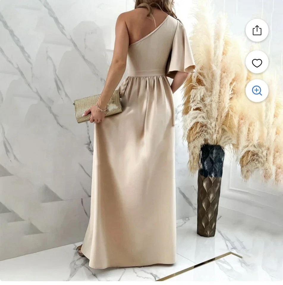 Maxi Vestido Para Mujer Amazon Un Hombro Champagne Boda Talla M Foto 2 de 4