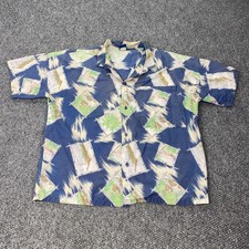 Vintage Ocean Pacific Shirt Mens Medium Blue Palm Tree Hawaiian Button Up 90s Op