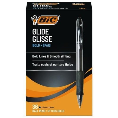BIC GLIDE Bold Ballpoint Pen, Retractable, Bold 1.6 mm, Black Ink, 36/Pack
