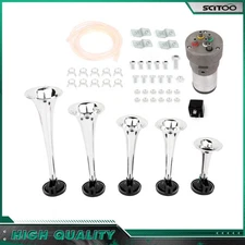 La Cucaracha 12V Loud 130dB 5 Trumpet Musical Air Horn Kit For Car Truck Silver