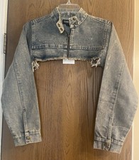 Thrill Jeans Cropped Denim Jacket Long Sleeve Zip NWT Sz M