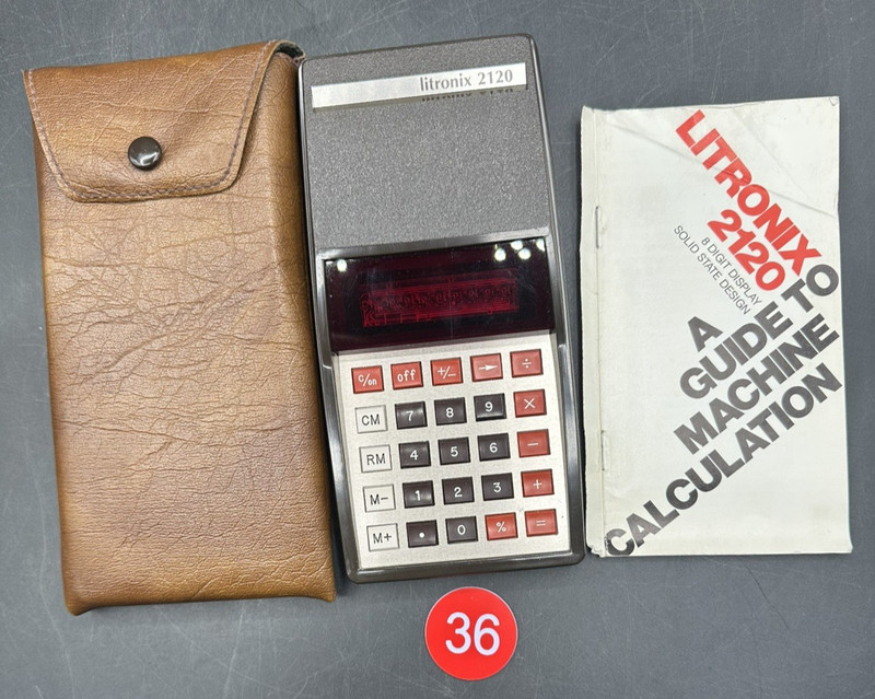 Litronix 2120 Vintage Calculator  With Case & Manual Electronic WORKS GREAT