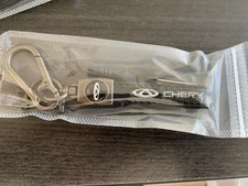 Genuine Leather Chery Car Ring Premium Metal Keychain Lanyard Black NEW