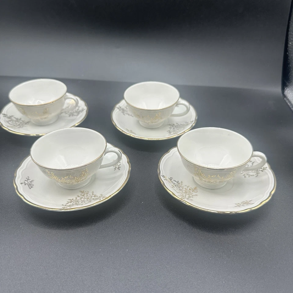 复古 Demitasse 中国套装/4 杯和碟 适用于浓缩咖啡 Richard Ginori 金色 — 第 2/4 张图片