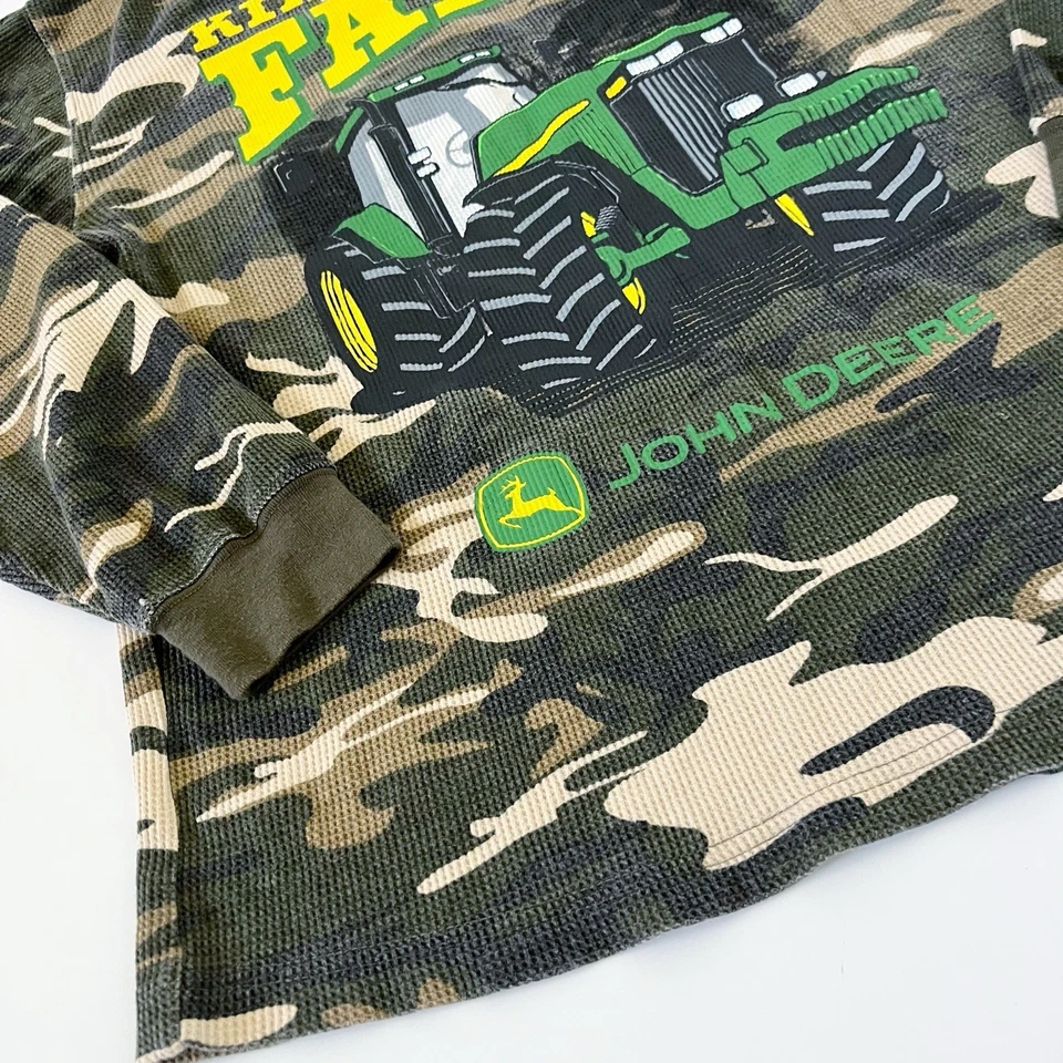 John Deere Tractor King of the Farm Boys Kids Thermal Tee Shirt L 14/16 Camo Lrg - Image 4 of 4