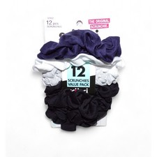 Scunci 12 Pack Hair Scrunchies Black-Gray-White-Navy Blue