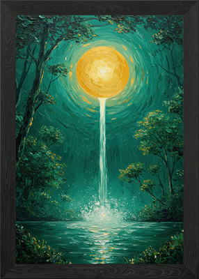 Mystisches Wasserfall Gemälde gerahmt Wandbild Poster Leinwanddruck Bild