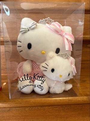 Hello Kitty & Charmy Kitty Plush Toys with Tiara Set White & Pink