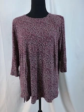 J. Jill Red Black White Jersey Knit 3/4 Sleeve Top Women’s Size Large