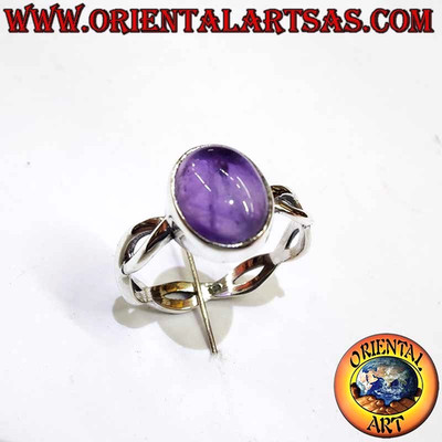 Ovaler Amethyst Ring Cabochon geflochtener Schaft 925 Silber - Spiritusschmuck