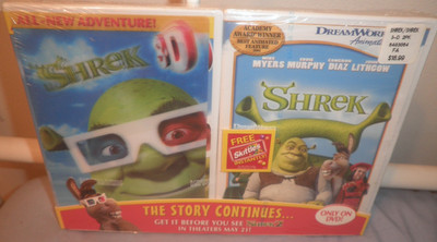 NEW- DreamWorks 2004 Shrek & Shrek 3D 2 Pack DVD 3D 4 Glasses Included-F.SHIPP