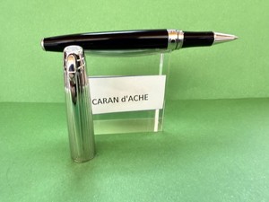 Authentic Caran d'Ache Leman Silver Plated Two Tone Rollerball Pen - Black R85