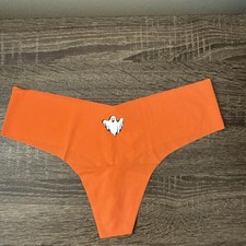 Pink By Victoria  s Secret Medium Orange Halloween No-Show Thong Panties