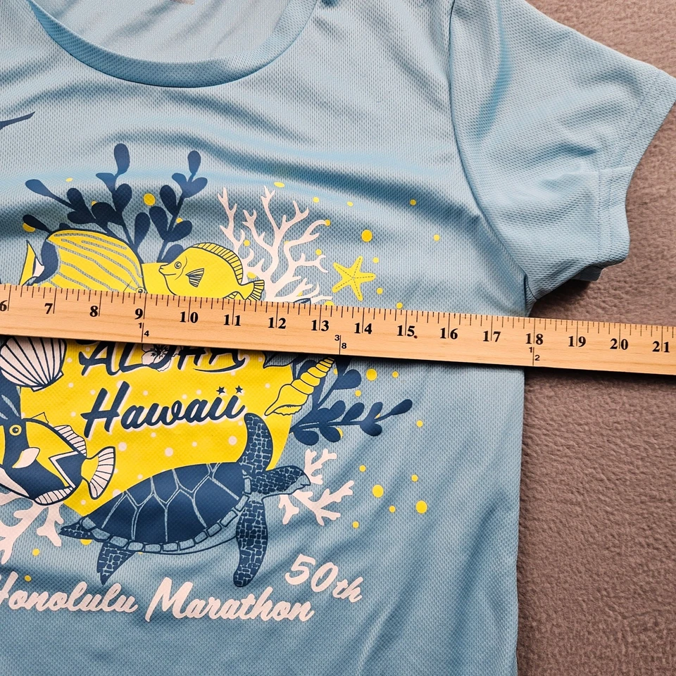 50th Honolulu Marathon Shirt Blue Womens L Running Aloha Sea Turtle - Image 4 of 4