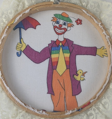 Vintage - Handmade Clown Embroidery Folk Art - B4