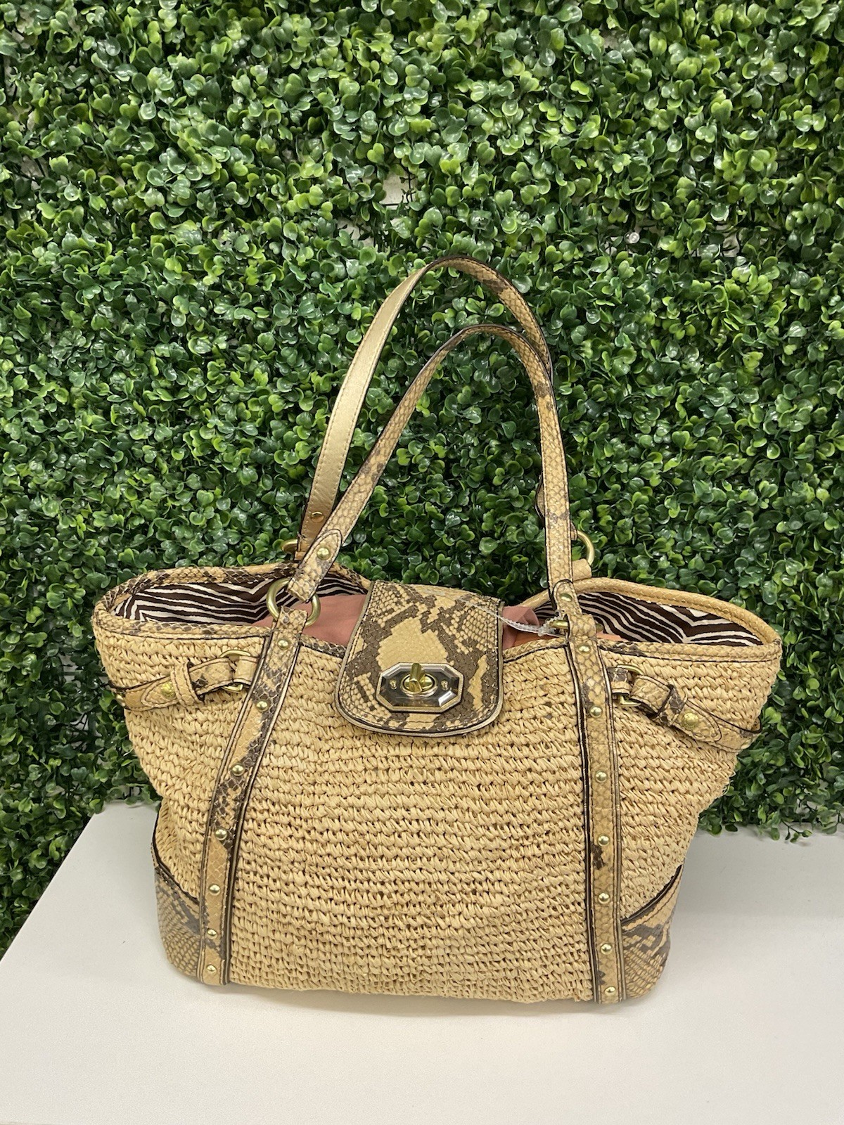 COACH Hampton Python Leather Trims Straw Turn Loc… - image 1