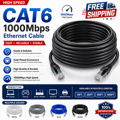 Cat 6 CAT6 Patch Cord Cable 500mhz Ethernet Internet Network LAN RJ45 UTP WHITE