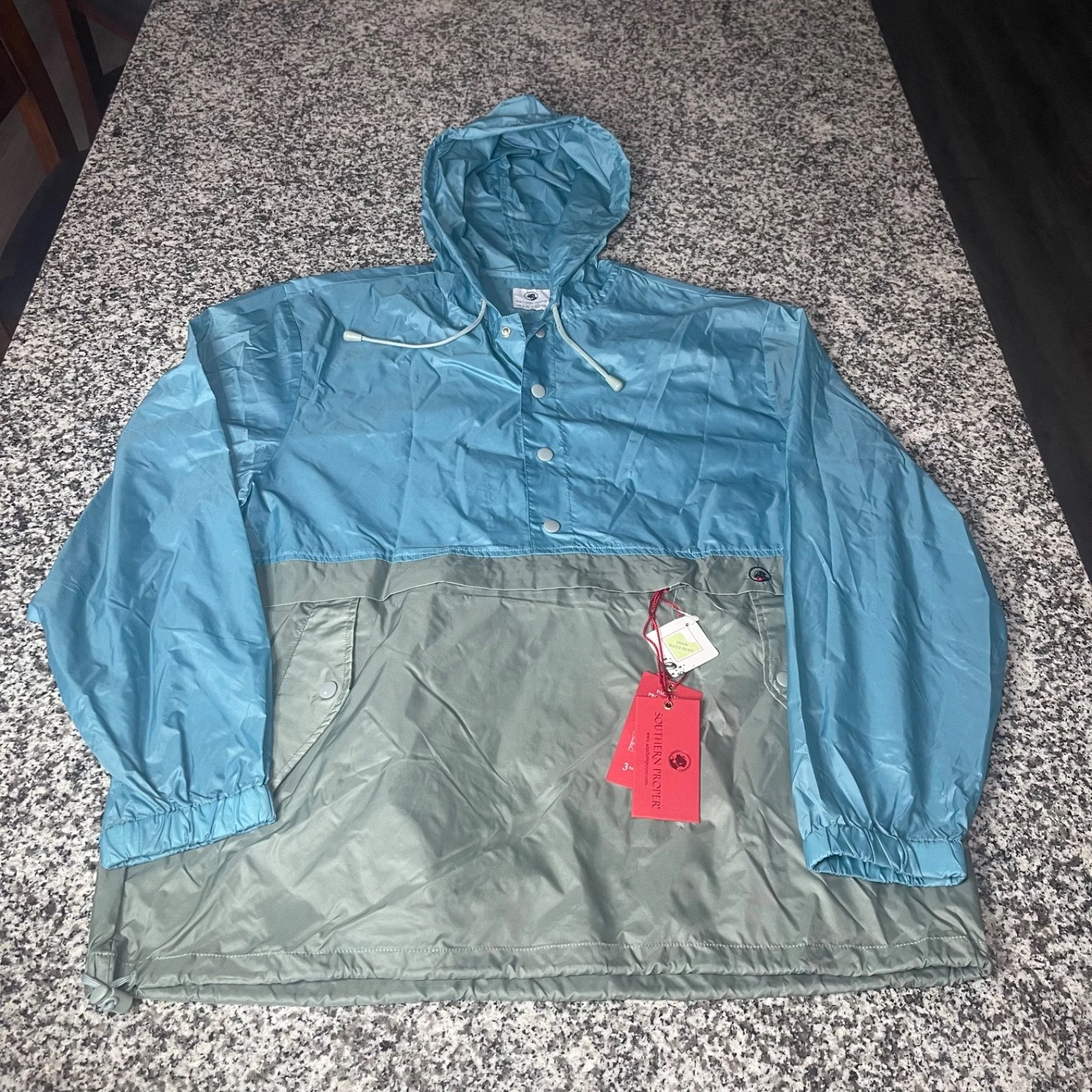 Southern Proper Pullover Mens XL Gray Blue Hooded Packable RainJacket