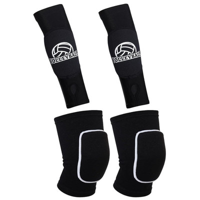 2Pc Volleyball Knee Pads and Arm Sleeves with Thumb Hole Protective Gear Black