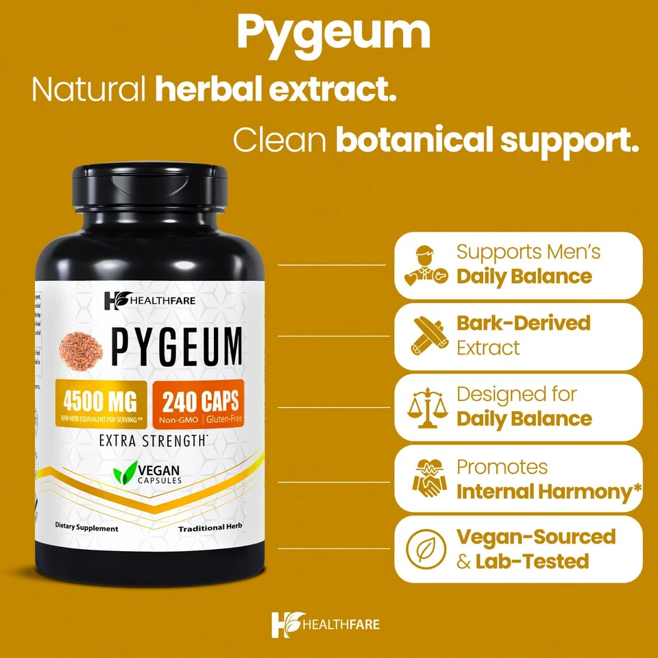 Pygeum Bark Extract Supplement 4500mg | 240 Capsules Prostate Health HEALTHFARE - Image 2 of 4