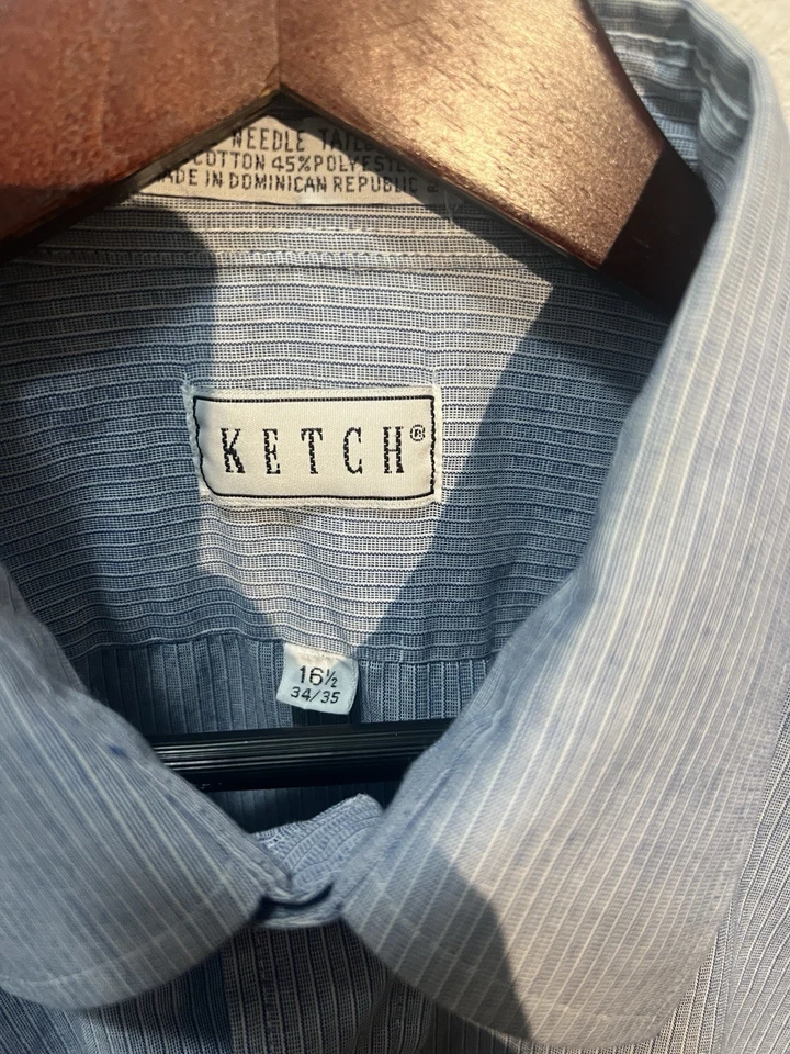 Camisa De Colección Ketch Para Hombres Azul Abotonada Manga Larga Aguja Única 16 1/2 34/35 Foto 3 de 4