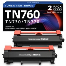 TN760 High Yield Replacement for Brother TN760 TN-760 Toner Cartridge 2Pack