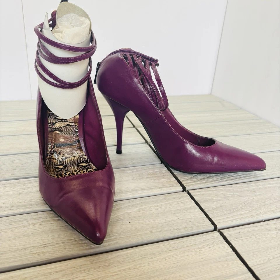 复古 Anne Michelle 百香梅高跟鞋,带踝带和背面拉链,尺寸 9 — 第 2/4 张图片