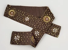 Vintage Brown Hand Beaded Sash Belt Panel