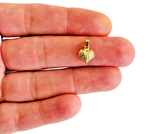 Echt 14K Gelbgold 11mm x 8mm Diamantschliff kleines gepufftes Herz Anhänger-YC1505 - Bild 2 von 9