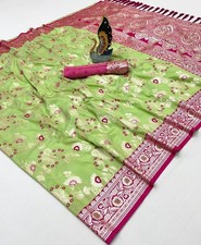 Traditional Banarasi Silk Saree Multi Colour Zari Work Wedding Party Outfit