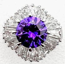 Sterling Silver 925 7.5 Gram 40 Baguette Purple Solitaire CZ Ring Size 8