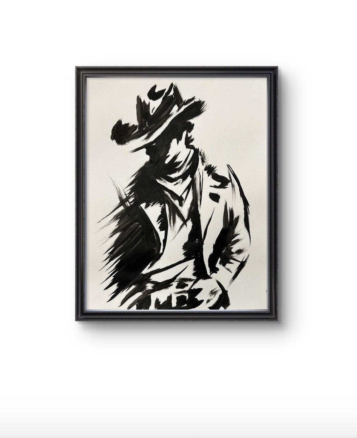 Original Abstract  Black Cowboy Painting 14x11 paper modern Wall Art Home Decor