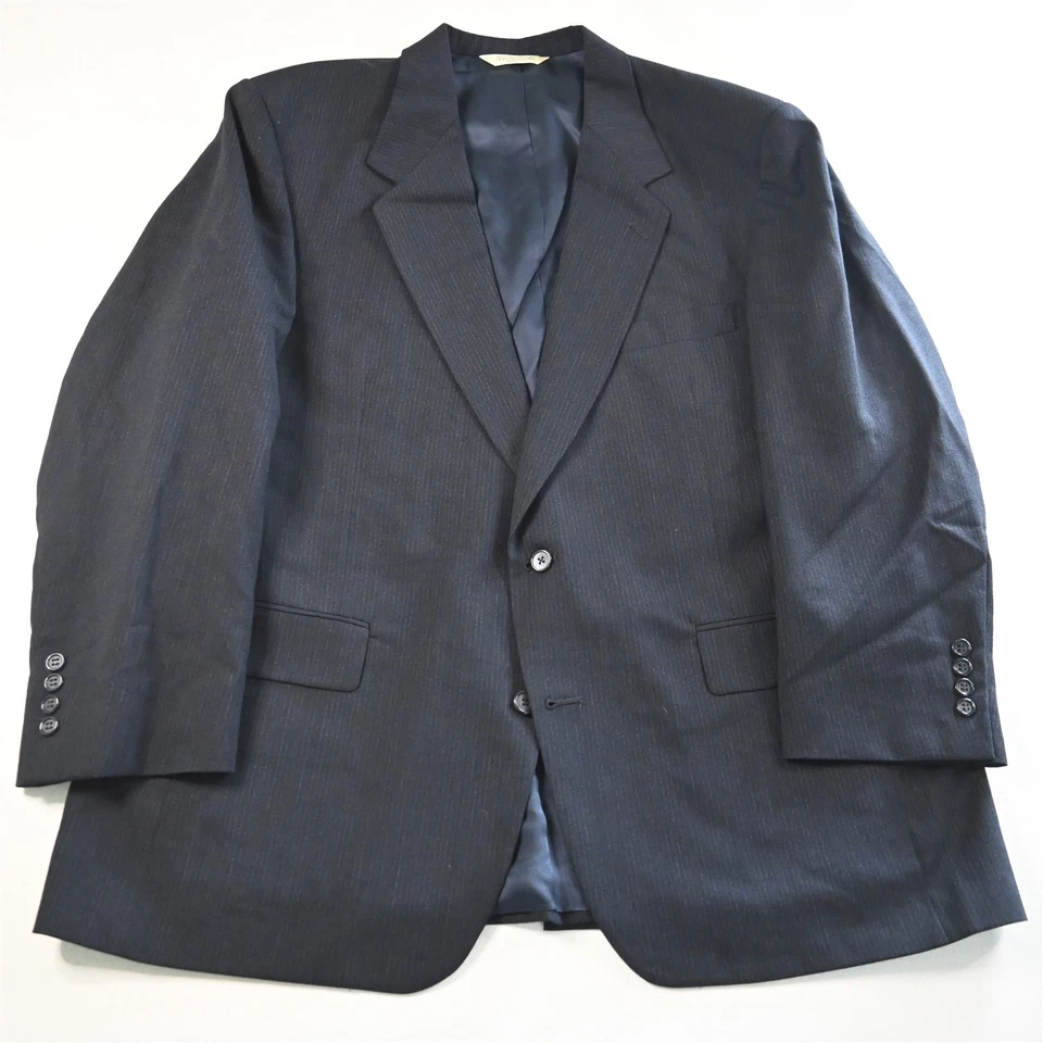 Vtg USA Made 48S 40x30 Navy Blue Striped 100% Wool Mens Jacket Pants Suit - Image 2 of 4