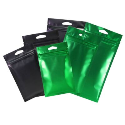 Multi-Size Glossy Clear Front Matte Color Back Foil Zipper Bag w/ Hang Hole M