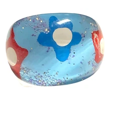 Vintage Lucite Acrylic Ring Size 6 Retro Flowers Red White Blue Stars Patriotic