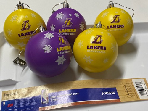 Paquete de 5 adornos de bola a prueba de roturas de copos de nieve de la NBA LA Lakers - amarillo/púrpura - Imagen 2 de 4