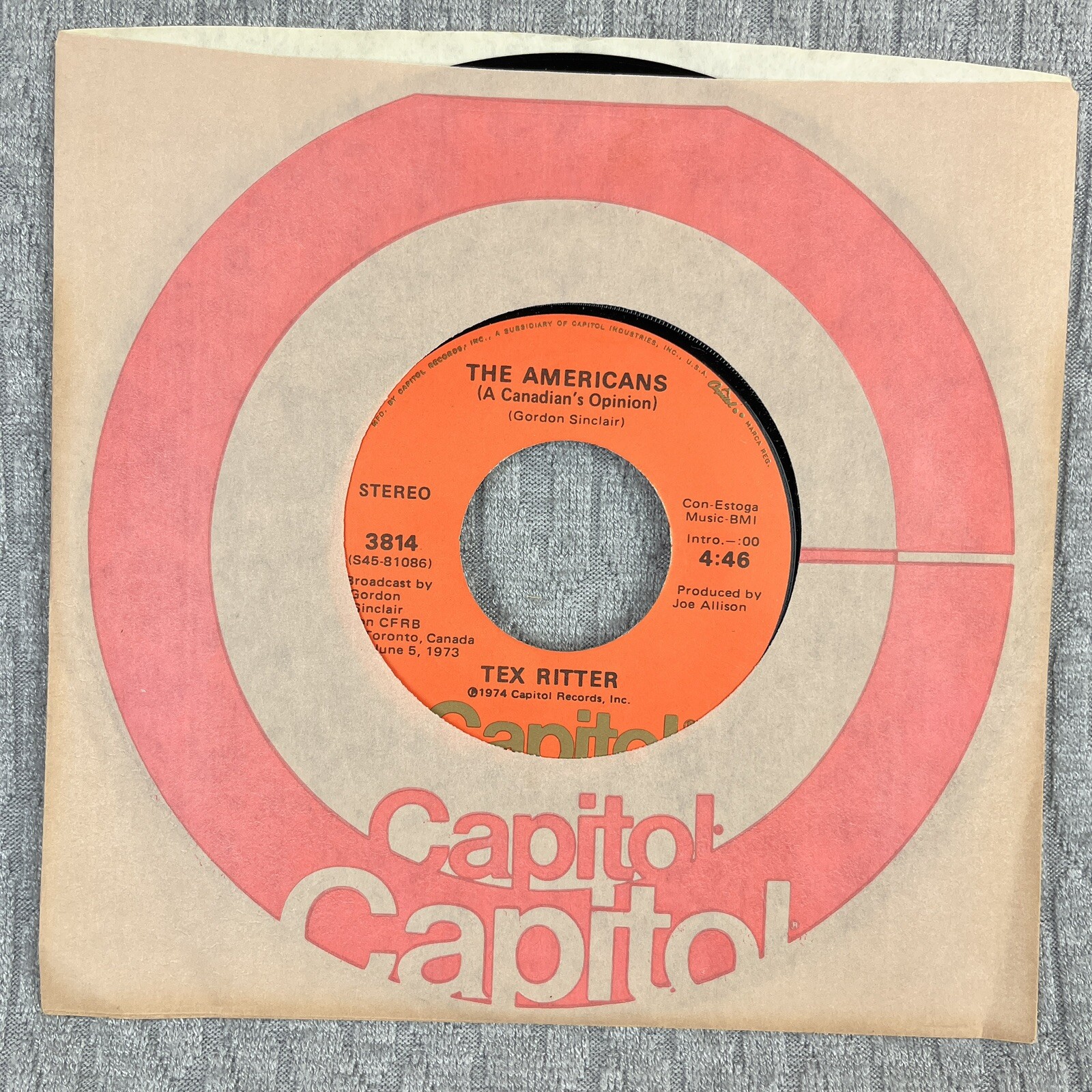 Vintage 45 RPM record Tex Ritter capital records country western blues rock roll